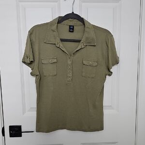 GAP Women's Olive Green Button-Up Polo Shirt Size XL
